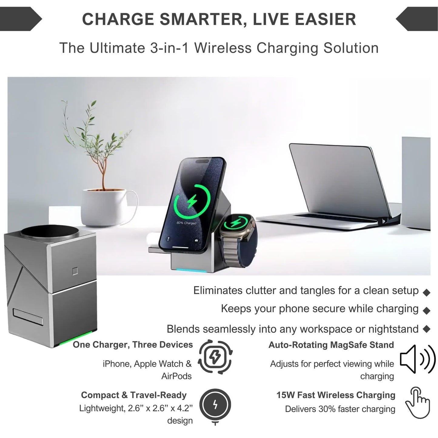 Alpohub™ CubeCharge 3-in-1 Wireless Charging Station